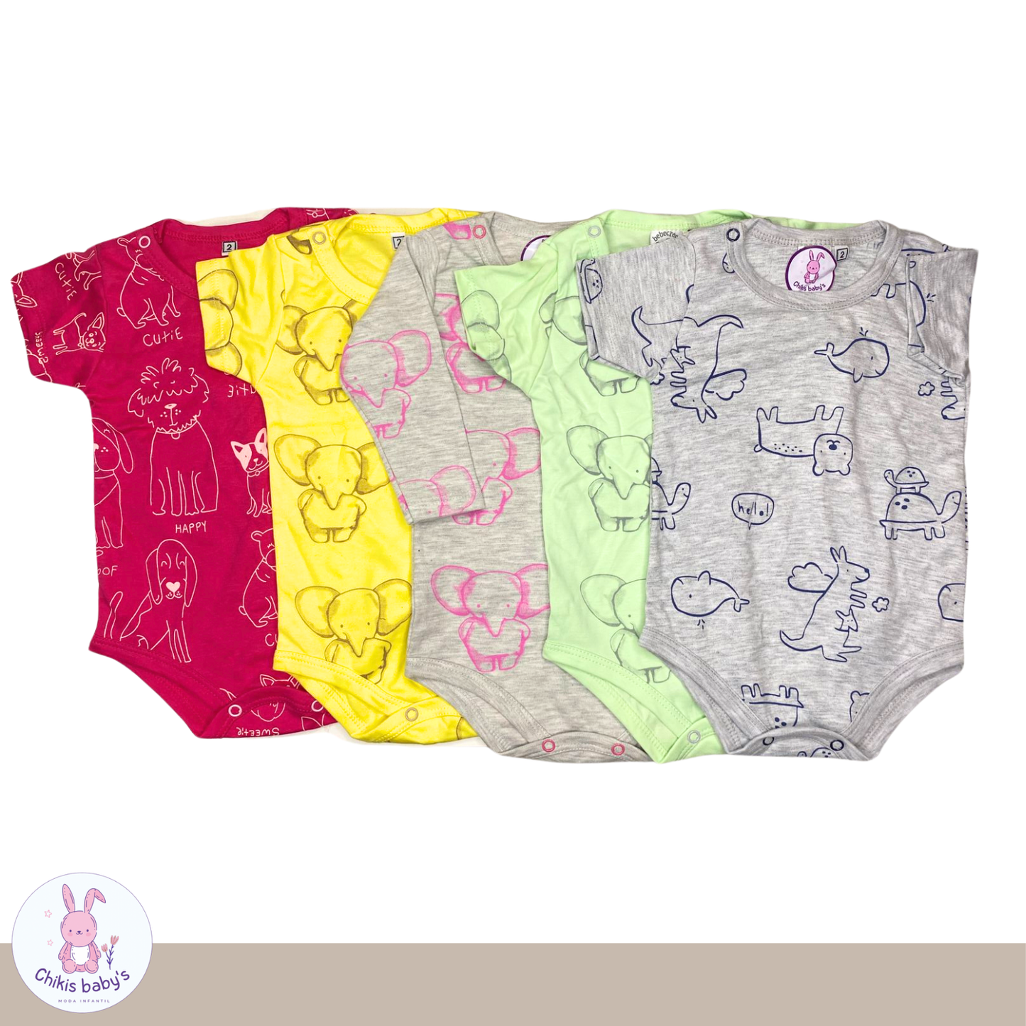 Set de bodys estampados animalitos